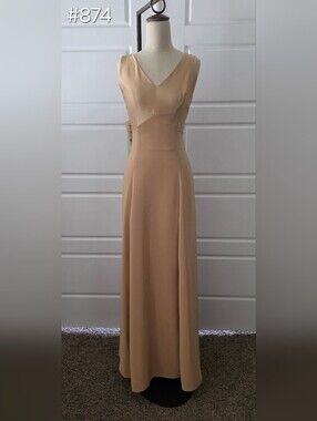 Sleeveless Gold Formal Dress with V-Neck